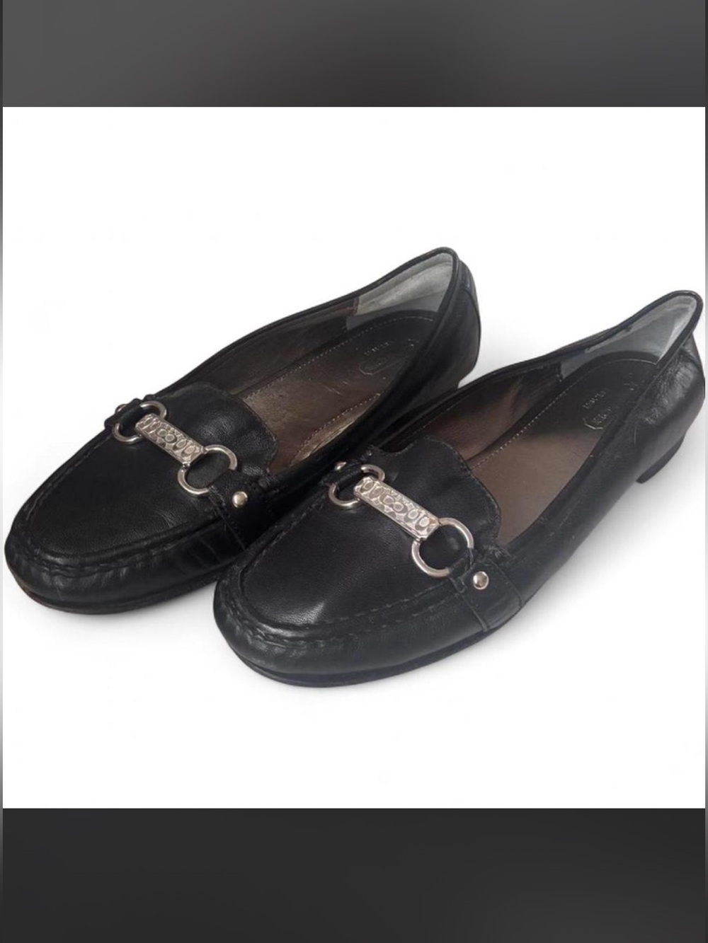 Classic Black Leather Women's Loafers with Silver Hardware